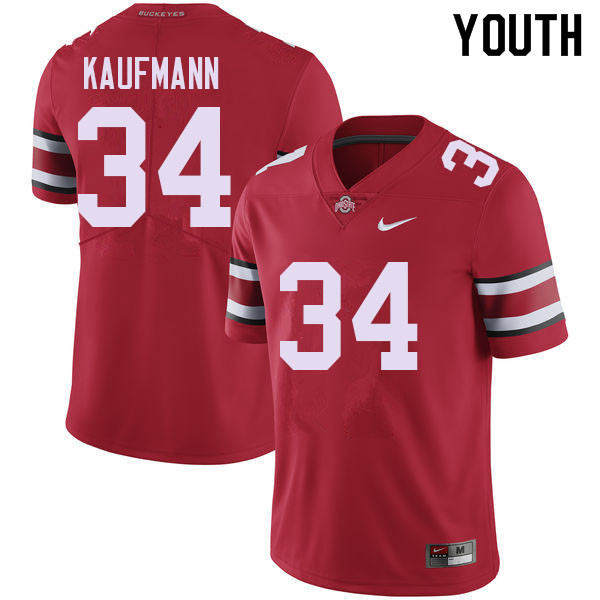 Ohio State Buckeyes Colin Kaufmann Youth #34 Red Authentic Stitched College Football Jersey